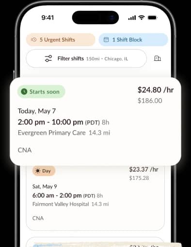 Clipboard app showing available shifts to book