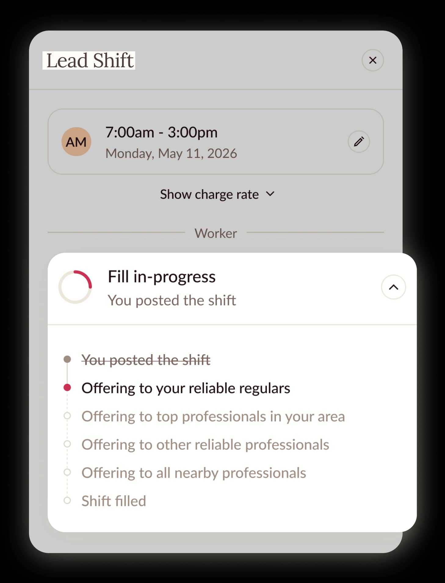 Clipboard app matching a shift with qualified workers