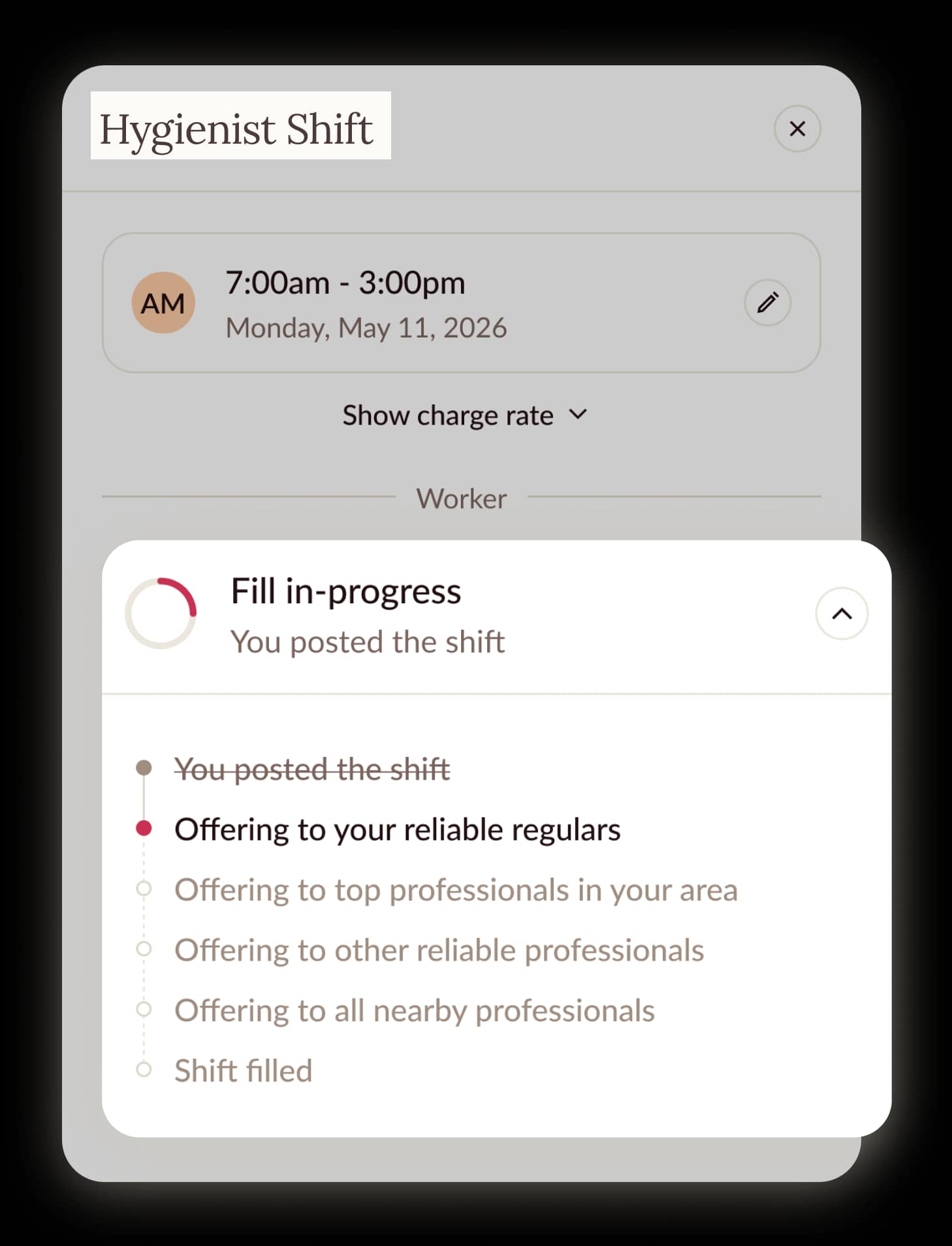 Clipboard app matching a shift with qualified workers