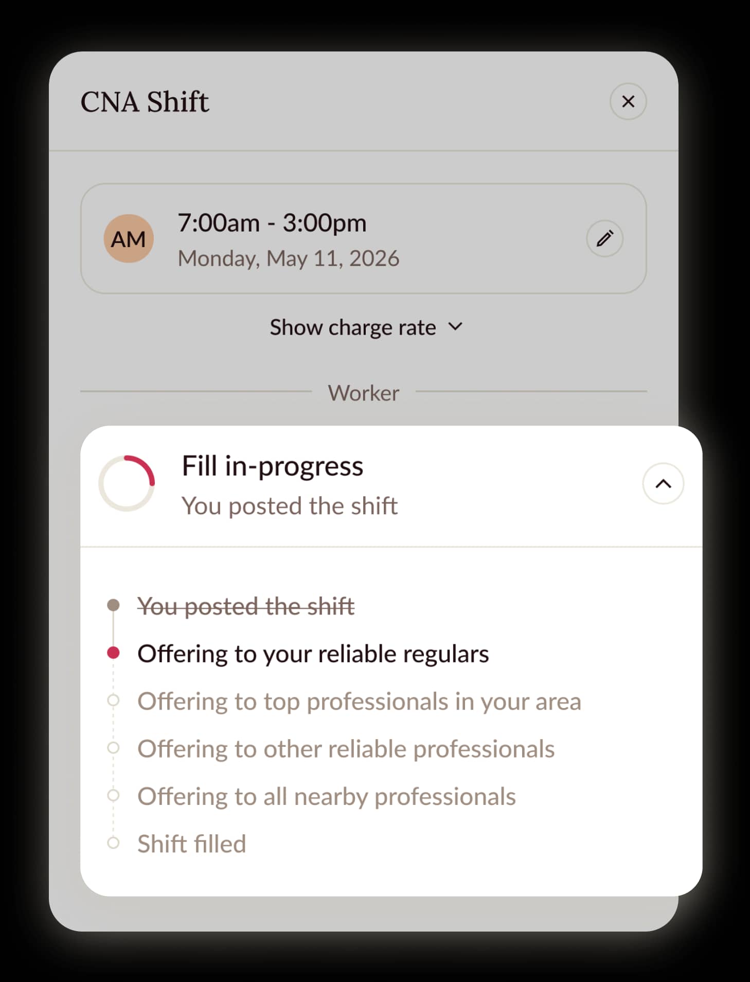 Clipboard app matching a shift with qualified workers