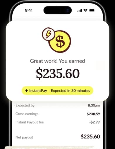 Clipboard app showing instant pay for a completed shift